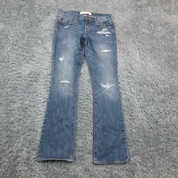 Abercrombie & Fitch Jeans Womens 4 Long 27x35 Blue Bootcut Ripped 30x33* - Picture 1 of 16